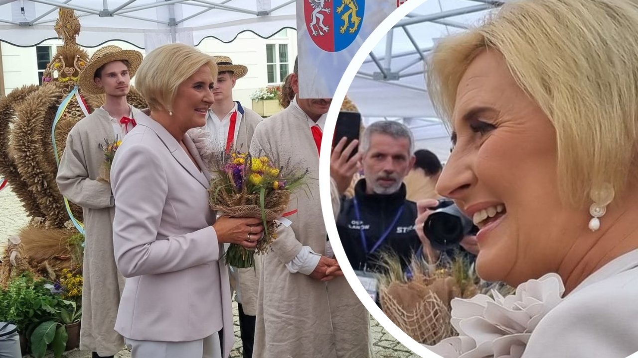 Kremowa i słodziutka jak lukrowana beza Agatka rozdała gospodyniom wiejskim dyplomy za wieńce dożynkowe