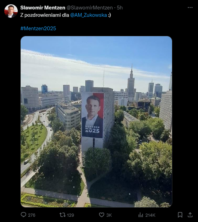 Sławomir Mentzen, wpis na X