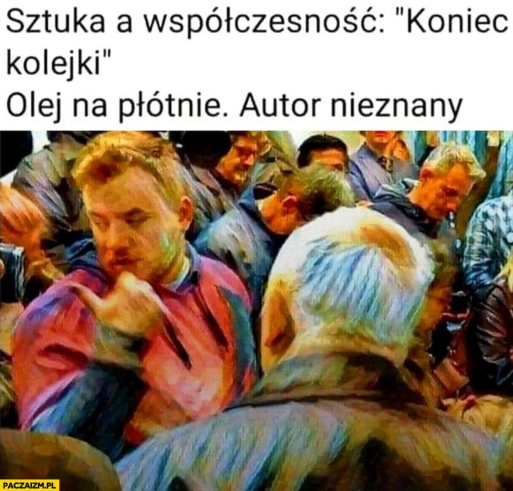 Jarosław Kaczyński, pan w różowej bluzie, koniec kolejki, memy