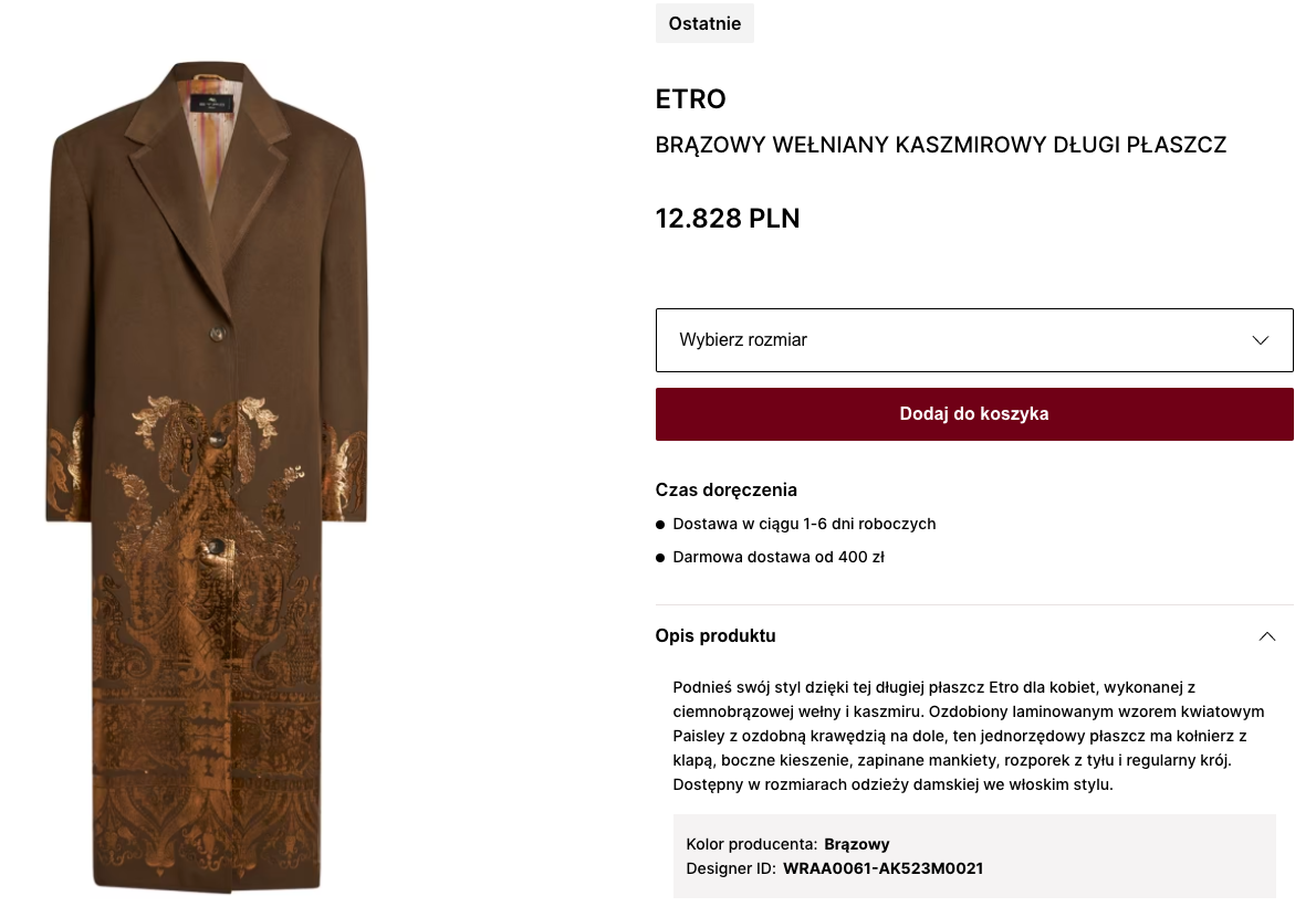 Złoty płaszcz za 13 tysięcy złotych