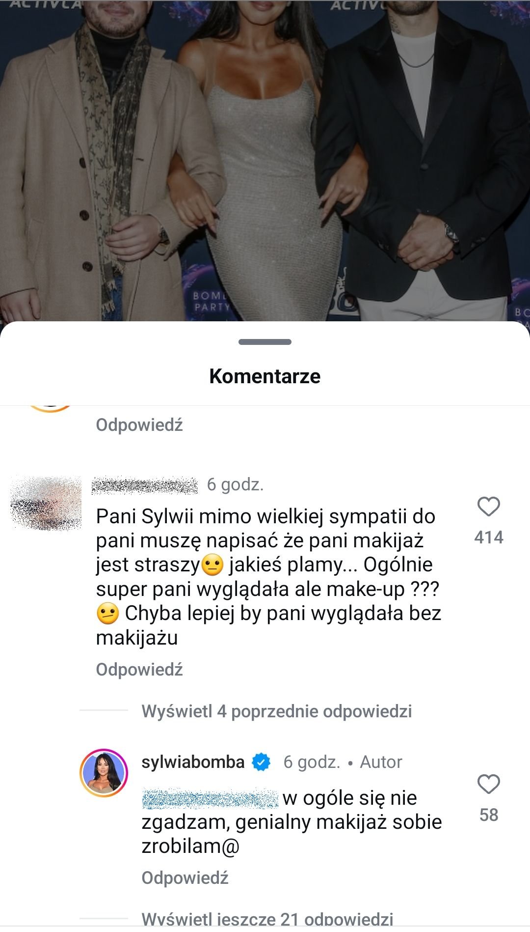 Sylwia Bomba, komentarze na Instagramie, wpadka