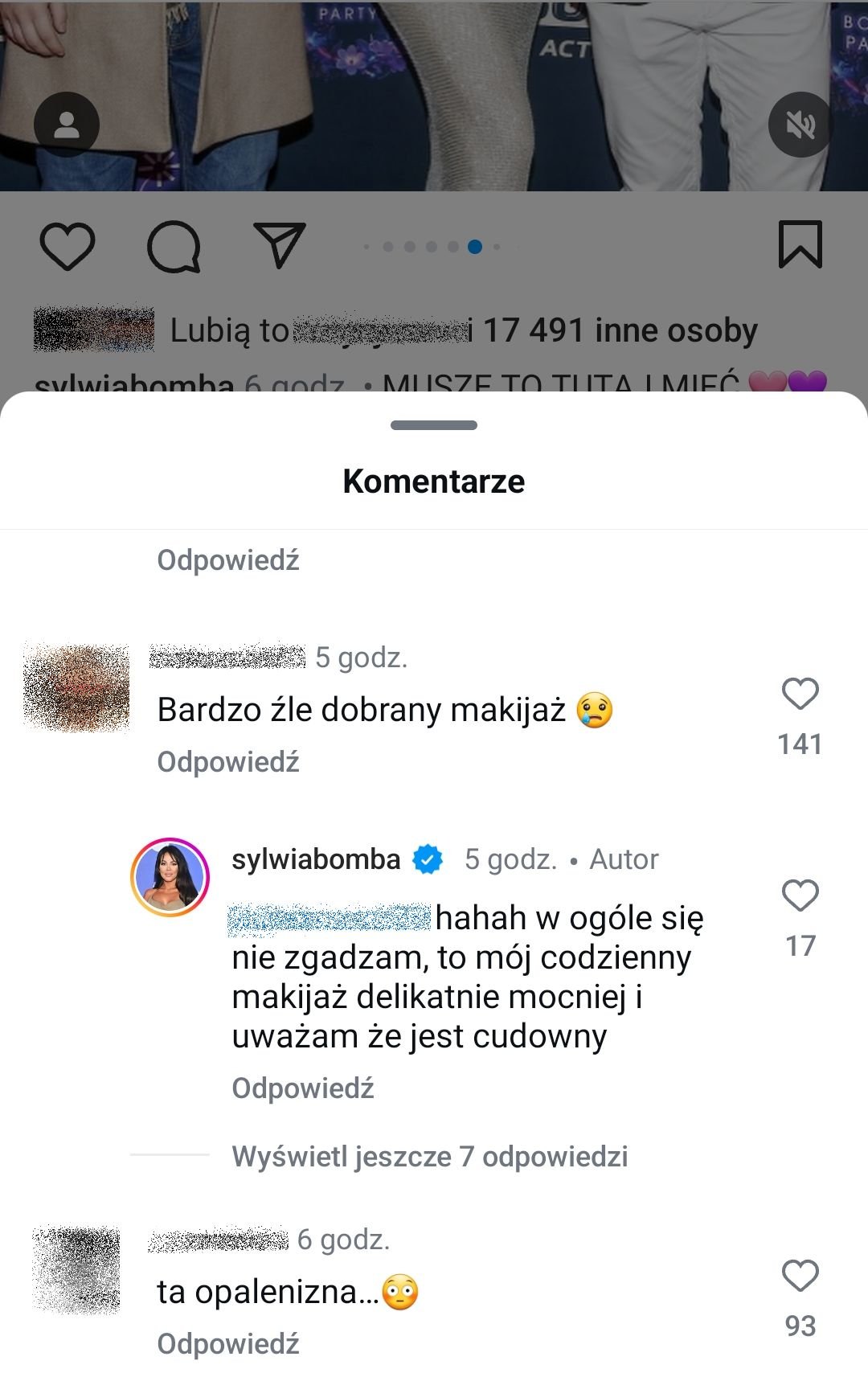 Sylwia Bomba, komentarze na Instagramie, wpadka