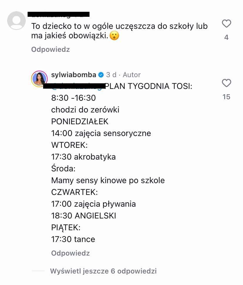 Plan zajęć Tosi Bomby