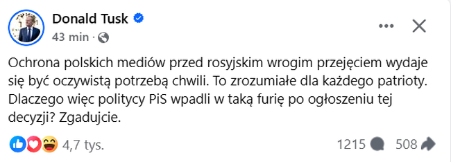 Donald Tusk, wpis na facebooku