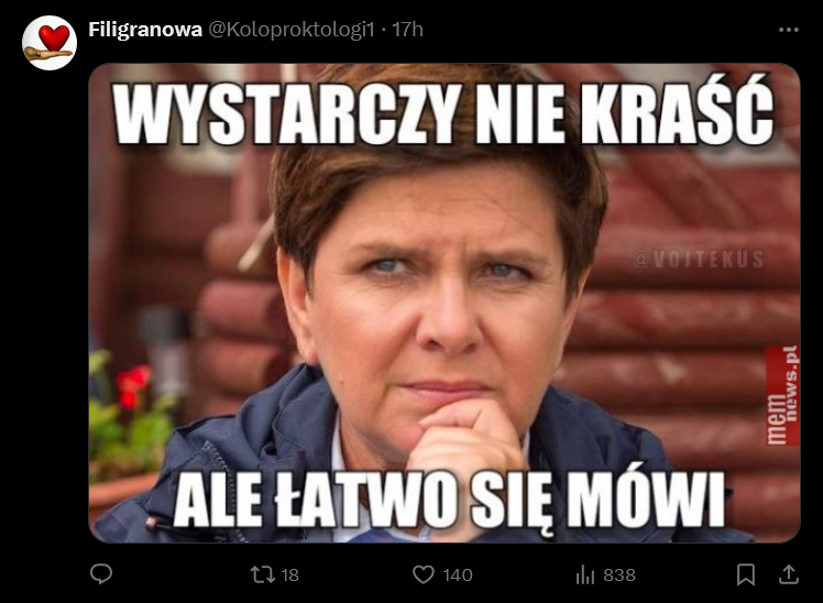 Beata Szydło napis zbliżenie