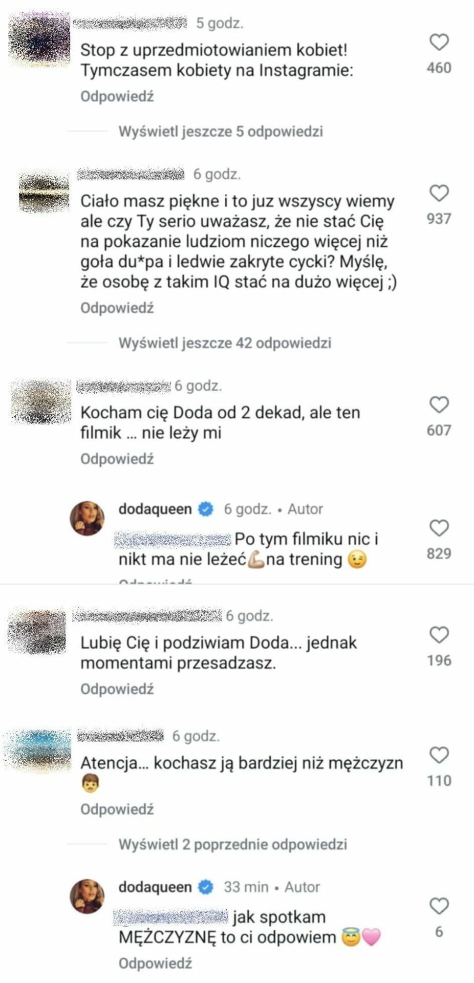 Komentarze pod filmem Dody