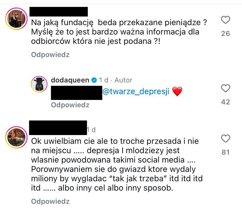 Komentarze na Instagramie Dody