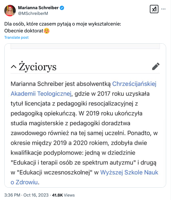 Wykształcenie Marianny Schreiber