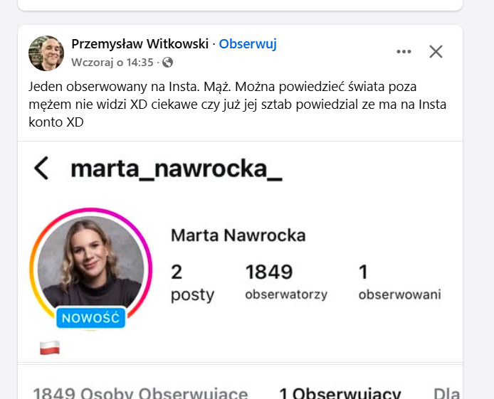 Marta Nawrocka na Instagramie