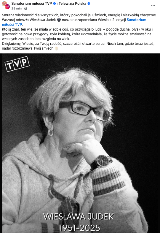 Wiadomość o śmierci Wiesławy Judek