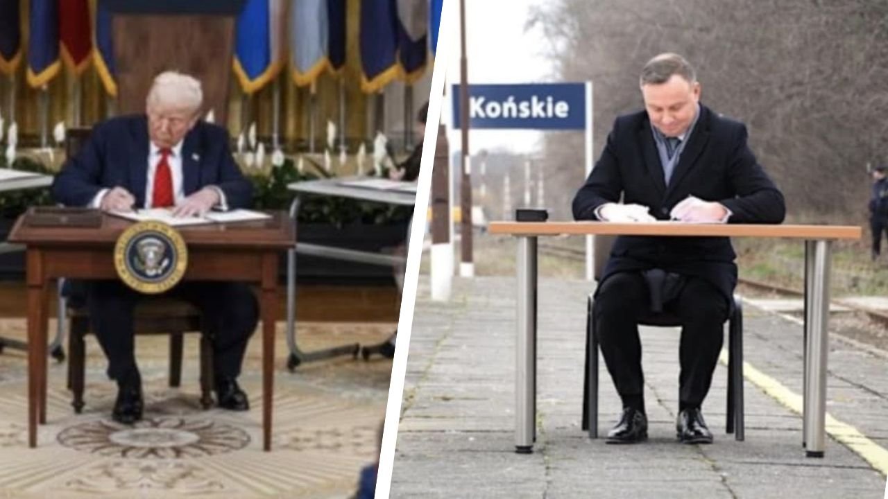 Pomarańczowy Donek podpisał się przy szkolnej ławce. Sieć odpowiedziała memami