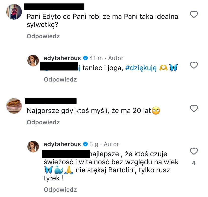 Komentarze na Instagramie Edyty Herbuś