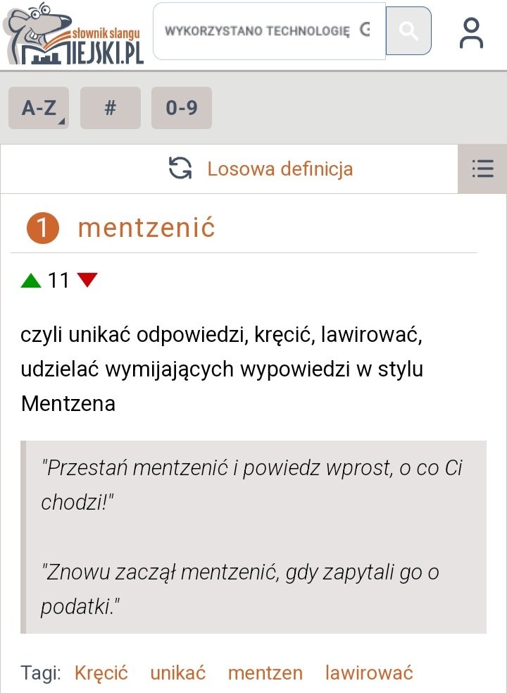 Mentzenić, słowo w slangu