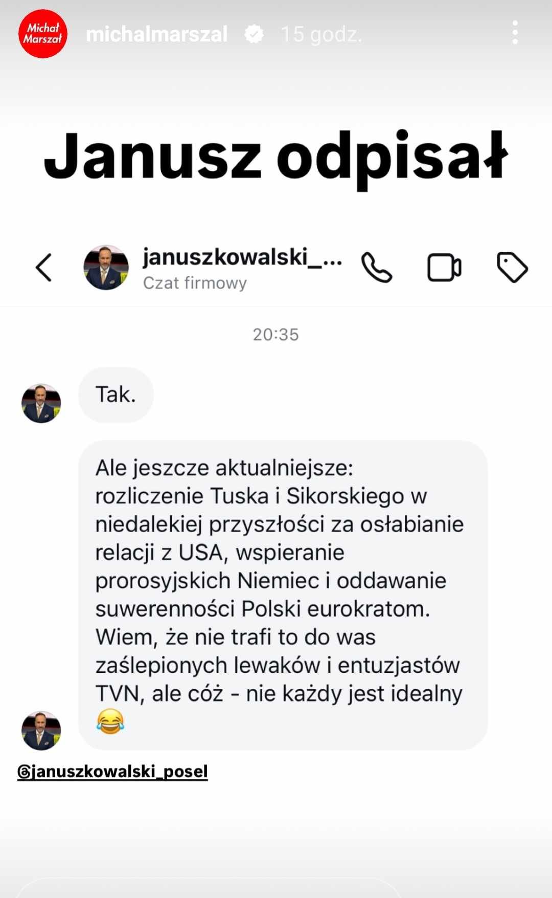 wiadomość Janusza Kowalskiego