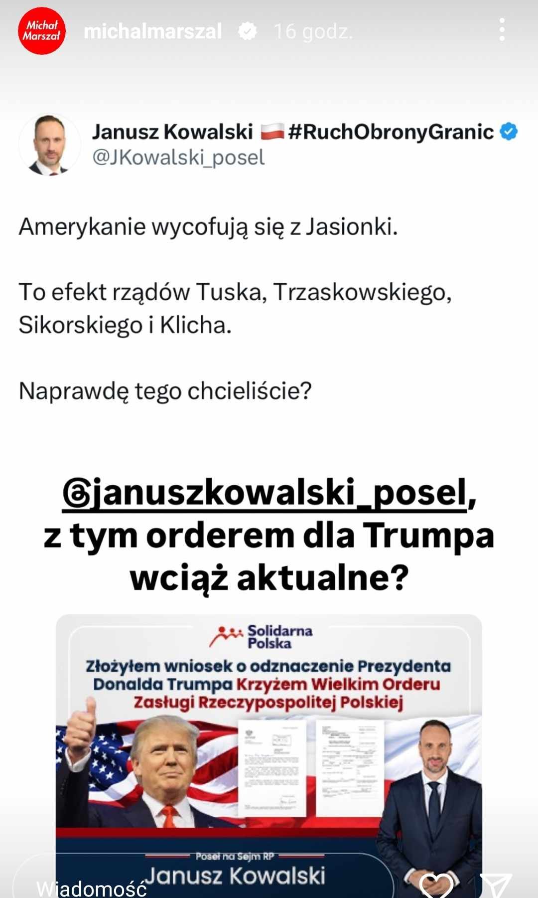 Story Janusz Kowalski białe tło czarny napis