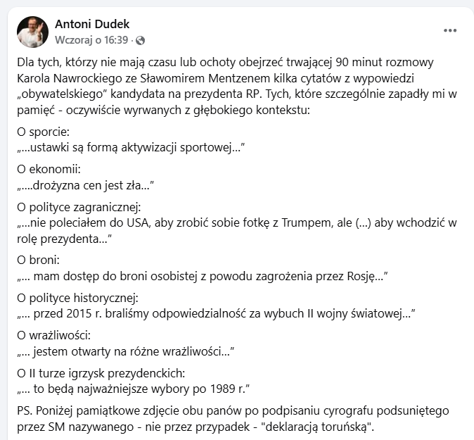 Antoni Dudek o Karolu Nawrockim