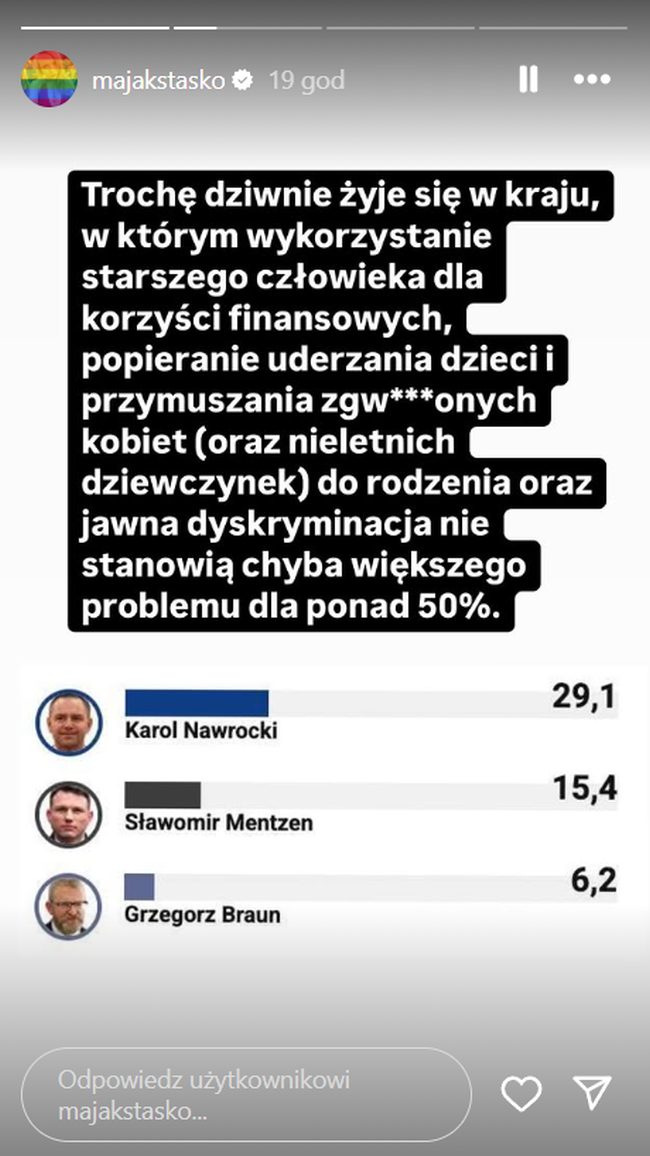 Maja Staśko, wpis o wyborach