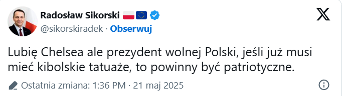 Radosław Sikorski o tatużach Nawrockiego