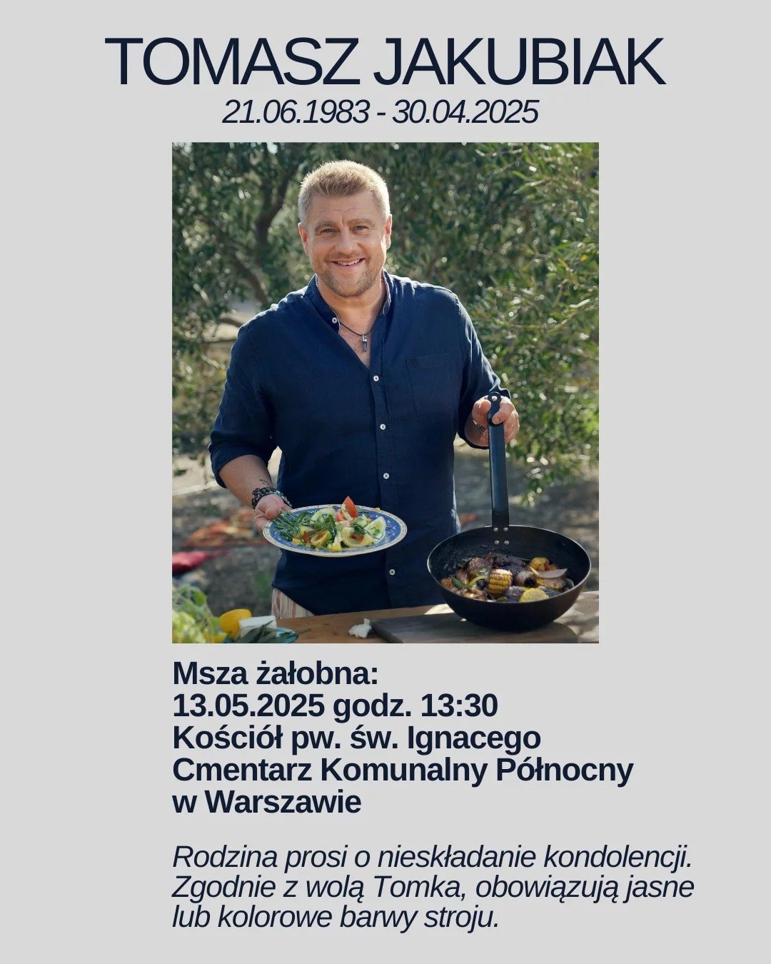 zdjęcie Tomasza Jakubiaka z informacją o jego śmierci