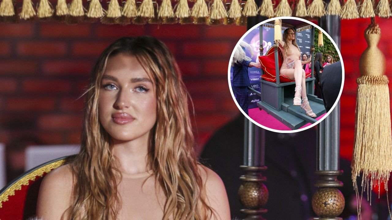Caroline Derpieński przybyła na imprezę na lektyce, a to dopiero początek jej przedziwnego show