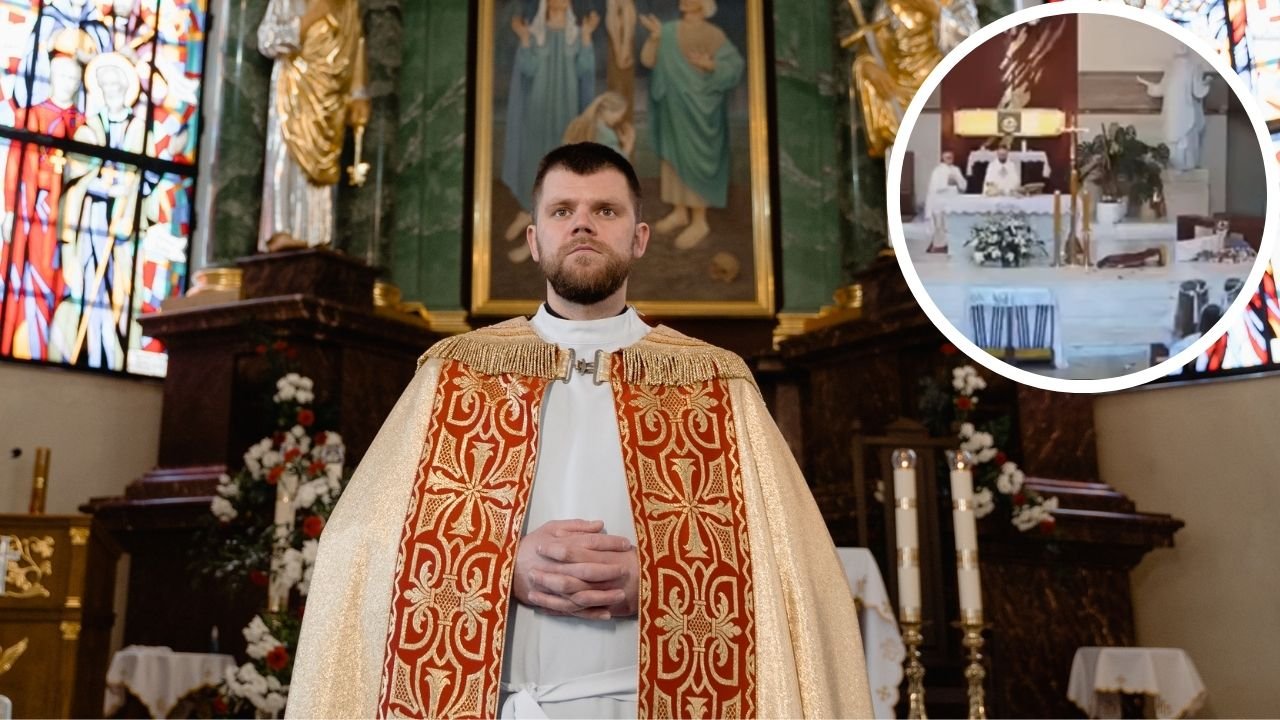 Chłopczyk przewrócił "świętą" figurę w czasie mszy. Stoicka reakcja księdza w 5 sekund stała się hitem sieci [wideo]