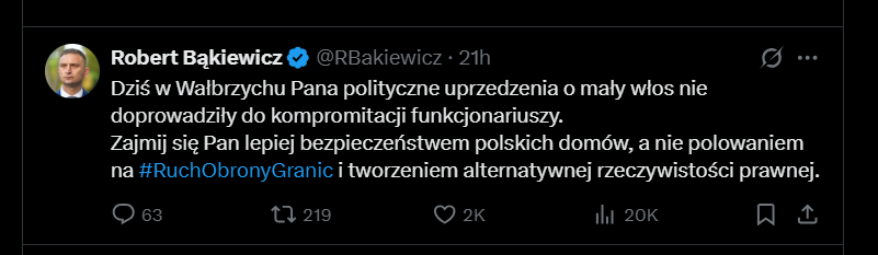 Odpowiedź Roberta Bąkiewicza na x.com