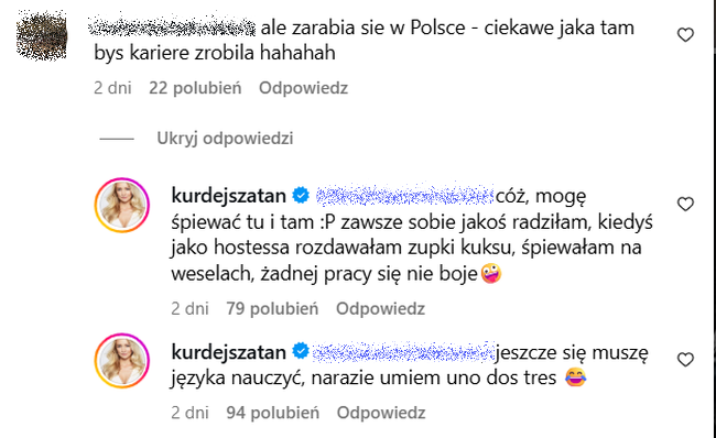 Barbara Kurdej-Szatan, komentarze na Instagramie