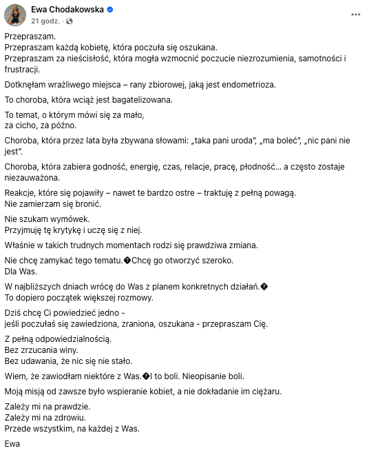 Przeprosiny Ewy Chodakowskiej