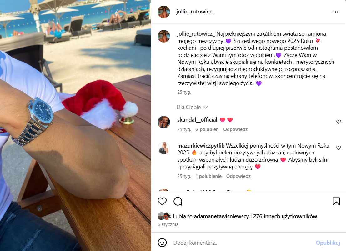Wpis z instagrama Joli Rutowicz o jej mężczyźnie partnerze życiowym