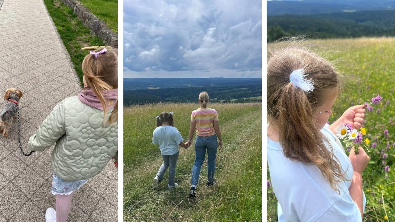 Kasia Nawrocka z mamą i sama w trakcie zabaw i spacerów