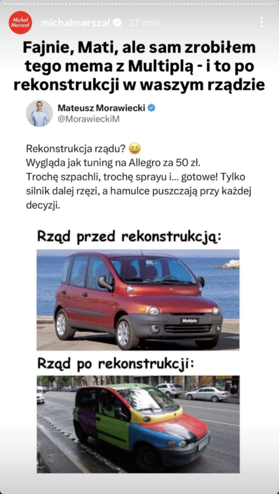 Mateusz Morawiecki, mem, rekonstrukcja rządu
