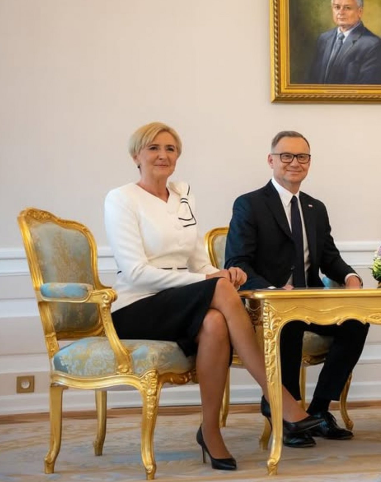 Agata Duda z Andrzejem Dudą na spotkaniu z Nawrockimi