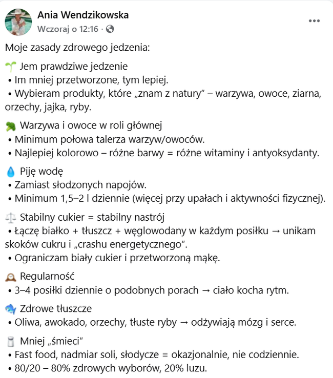Anna Wendzikowska, dieta