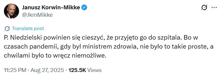 x Janusza Korwin Mikkego o ataku na Adama Niedzielskiego