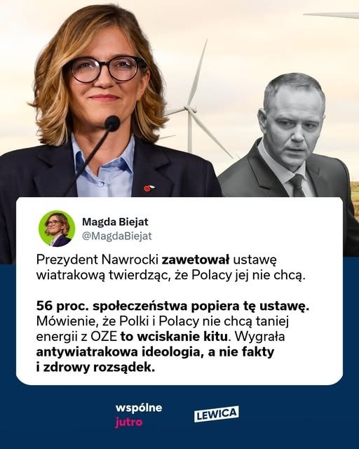 Inforgrafika Magdy Biejat o wecie Karola Nawrockigo wobec ustawy wiarakowej