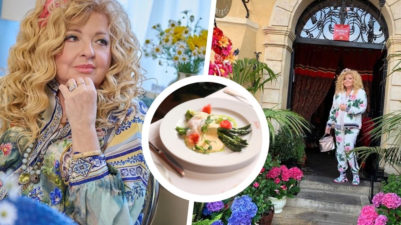 Magda Fessler: portret oraz przed wejsciem do resturacji U Fukiera; talerz z potrawą w U Fukiera