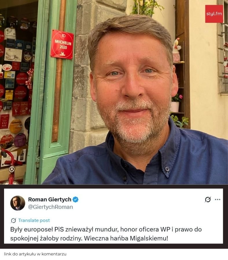 Marek Migalski zbliżenie na twarz; Roman Giertych komentuje słowa Marka Migalskiego