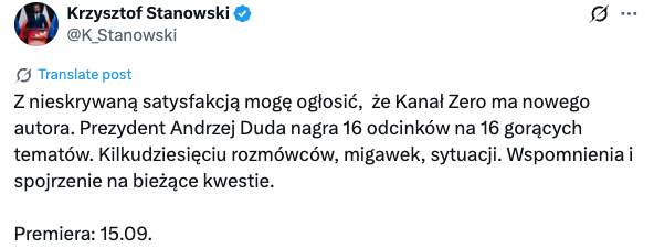 Post Krzysztofa Stanowskiego na X