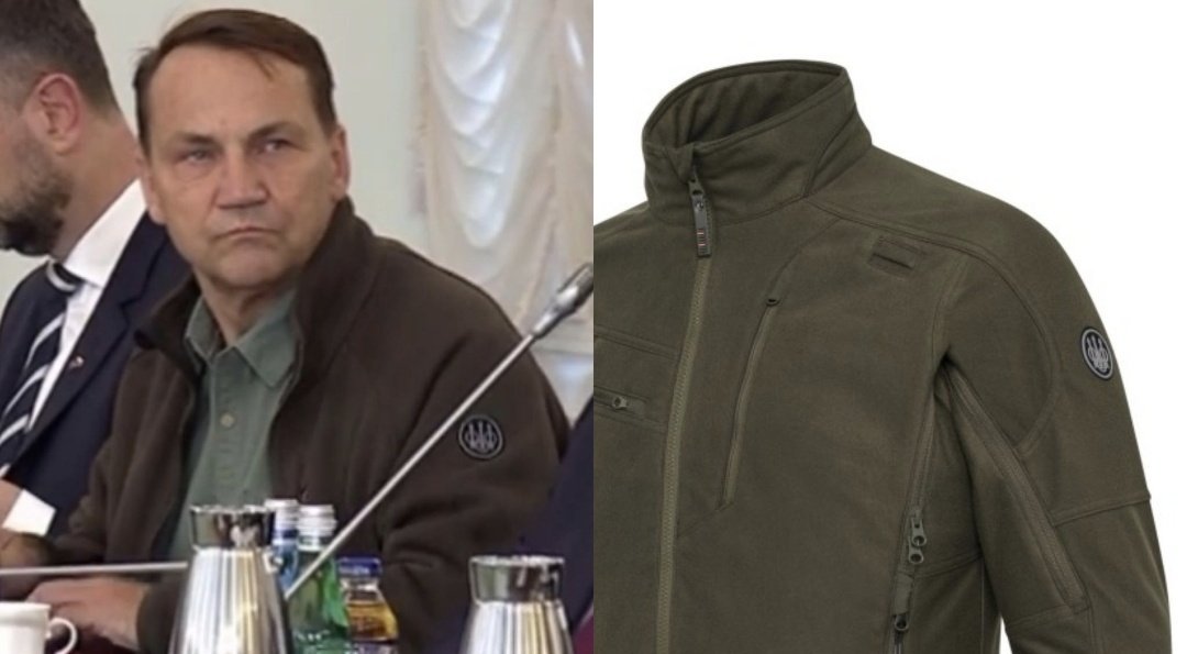 Radosłąw Sikorski w czasie Rady Bezpieczeństwa Narodowego w kurtce marki Beretta