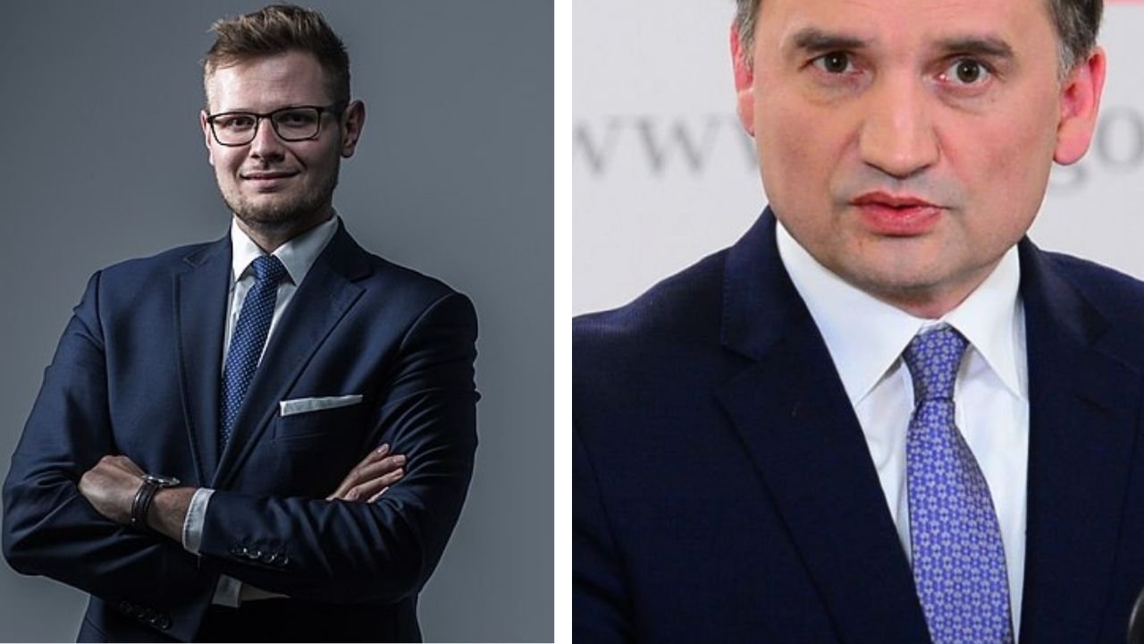 Michał Woś w garniturze; Zbigniew Ziobro zbliżenie na twarz