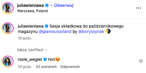Komentarz Roxie Węgiel na Instagramie