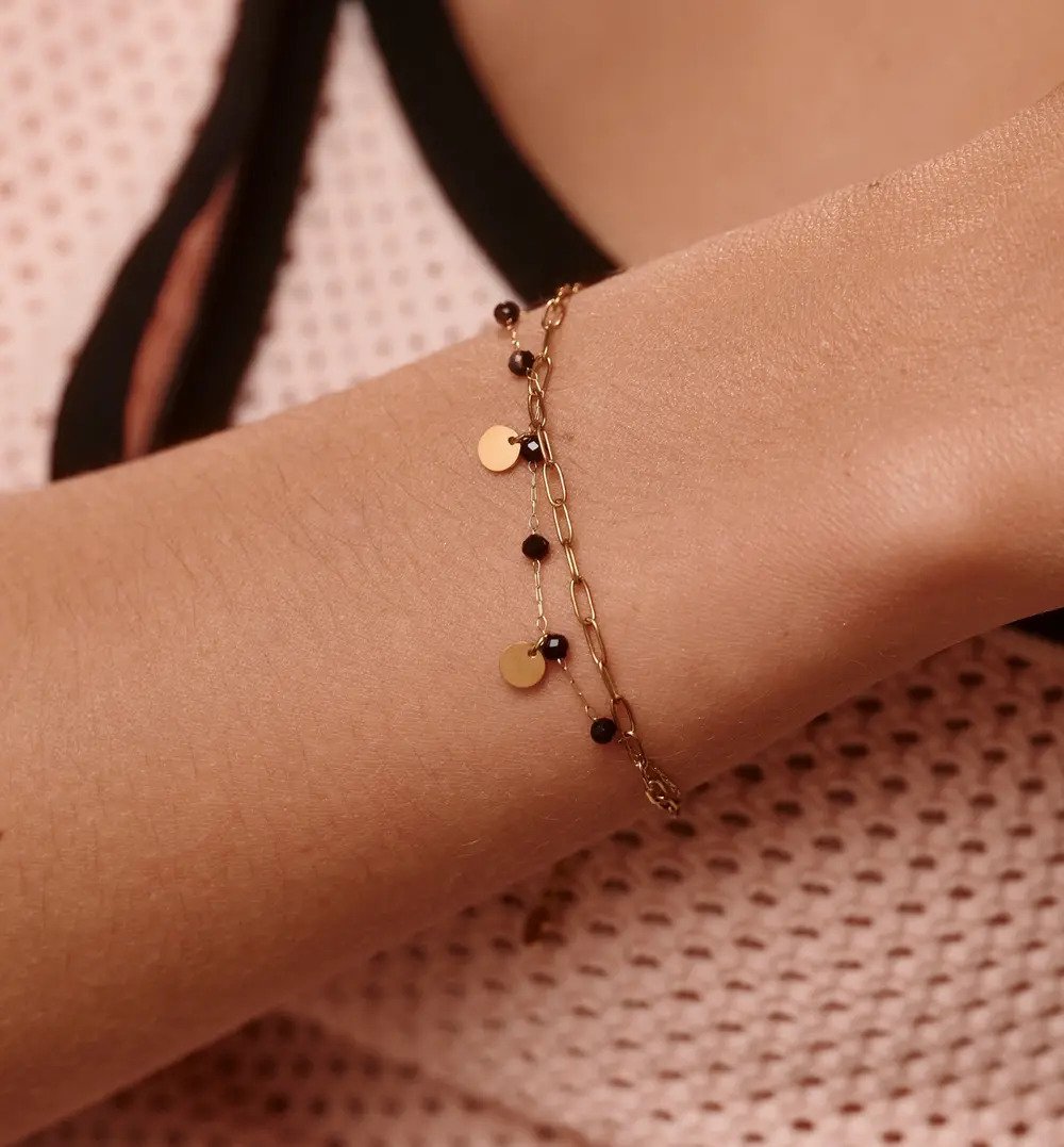 Bransoletka z czarnym agatem złota BEA0040