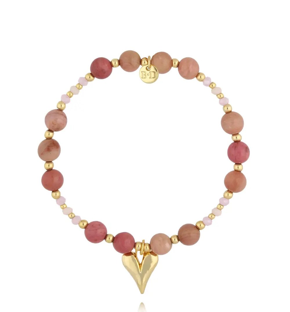 Bransoletka z rodonitami i złotym sercem BMMH4042