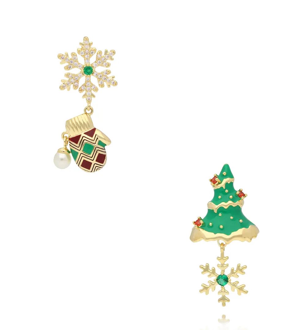 Kolczyki świąteczne dzwonki z czerwonymi kryształami KSY0275