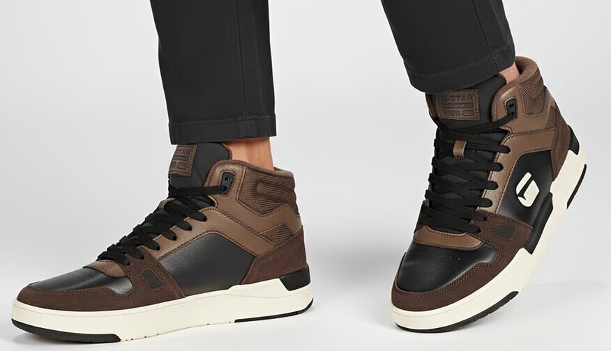 Czarno brązowe sneakersy męskie na białej podeszwie