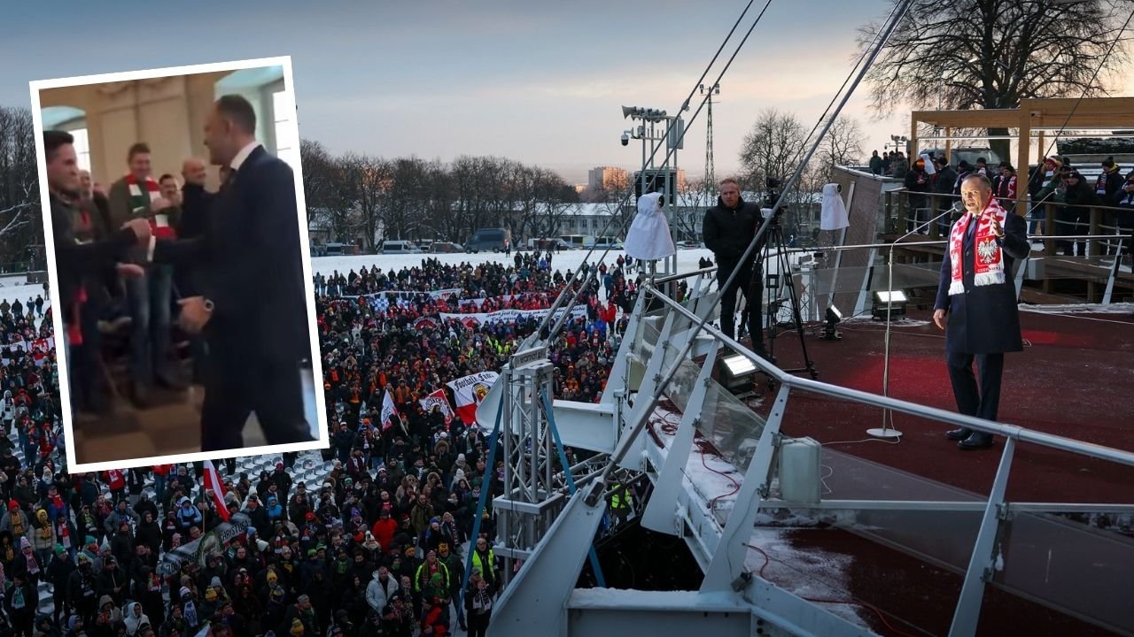Nawrocki w objęciach lidera gangu? Szokujące nagranie z Jasnej Góry