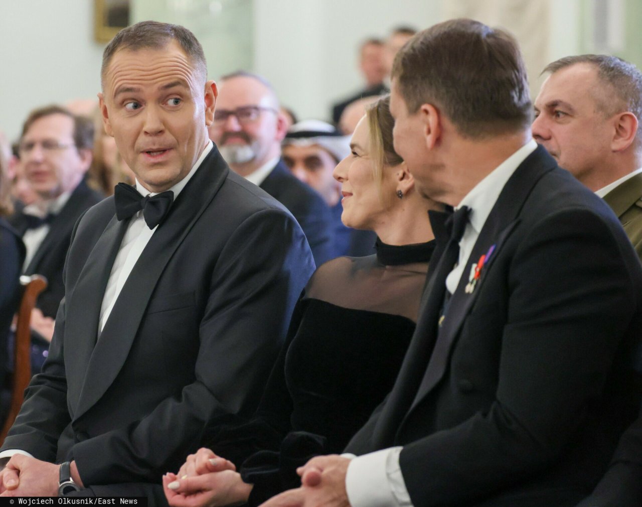 Karol Nawrocki i Radosław Sikorski w czasie spotkania z korpusem dyplomatycznym