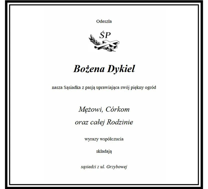 nekrolog Bożeny Dykiel