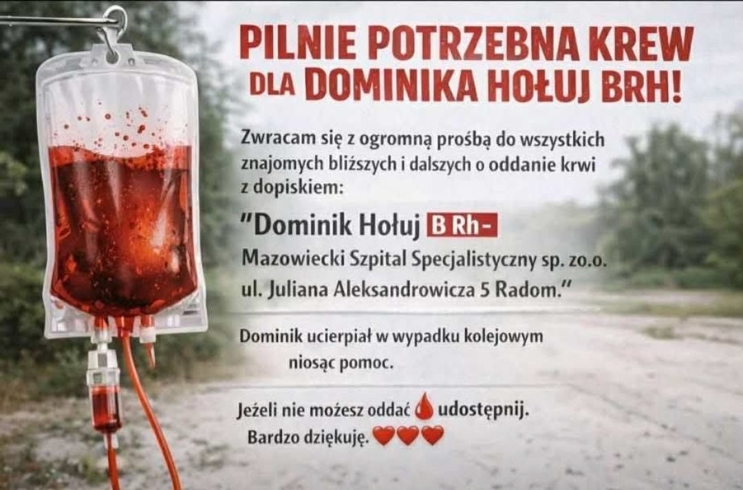 Akcja krwiodawcza dla Dominika Hołuja - informacja
