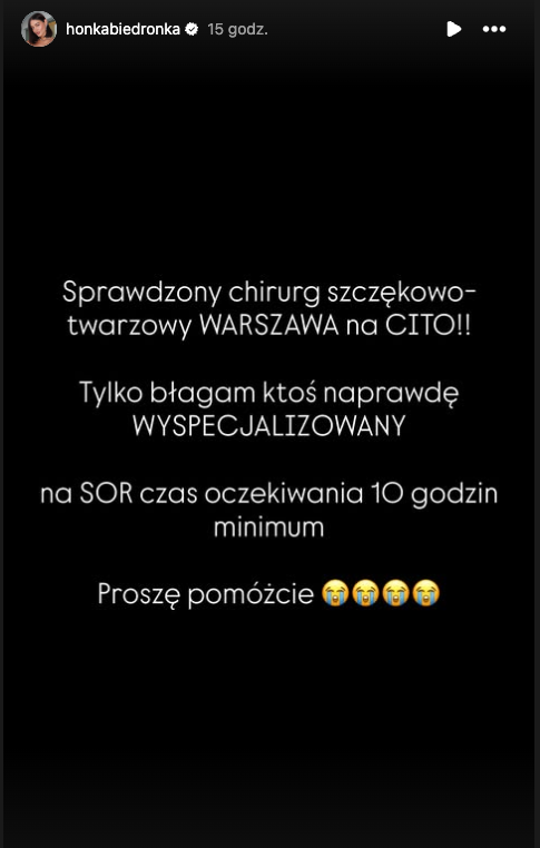 Honorata Skarbek prosi fanów o pomoc - apel na czarnym tle